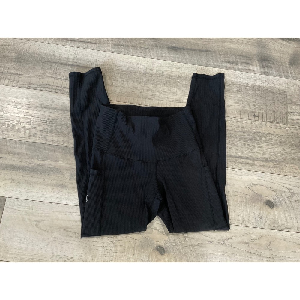 Salty Honey Black Ribbed High Waisted Leggings with Pockets Size‎ L